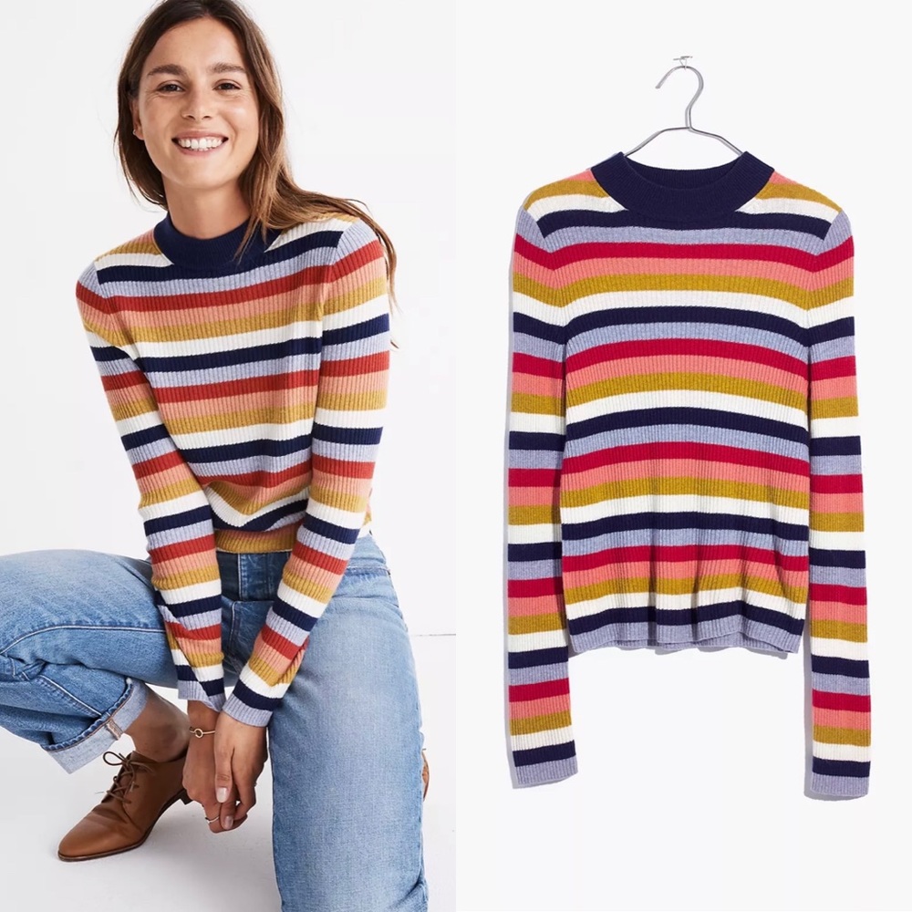 Madewell Retro Rainbow Stripe Wool Mock Neck Sweater XXS